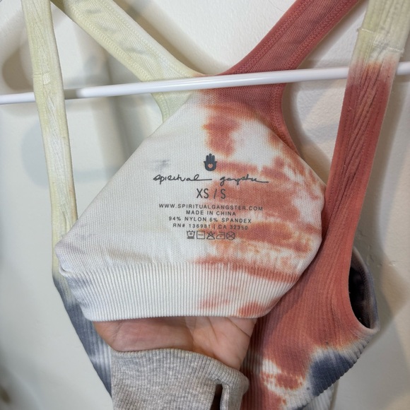 SPIRITUAL GANGSTER Amor Crop Tank Top Tie Dye Ribbed Lettuce Hem - Picture 5 of 6